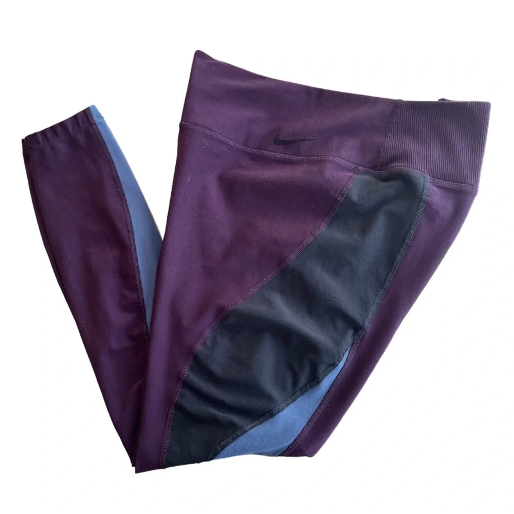 Nike Dri-Fit Power Legend Performance Athletic Leggings XL Burgundy Blue Black
